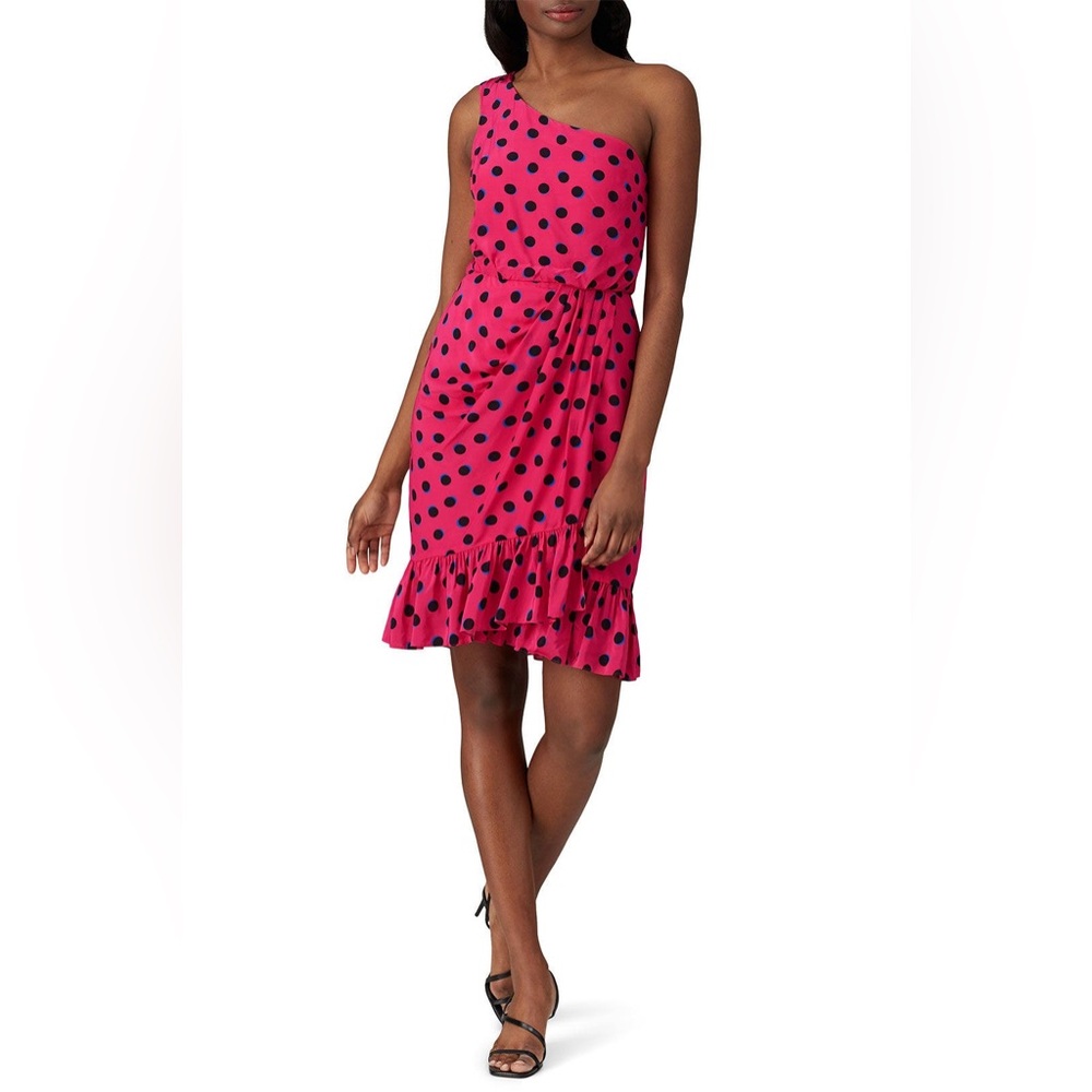 Derek Lam 10 Crosby Taula One Shoulder Dress in‎ Pink Polka Dots size 2
